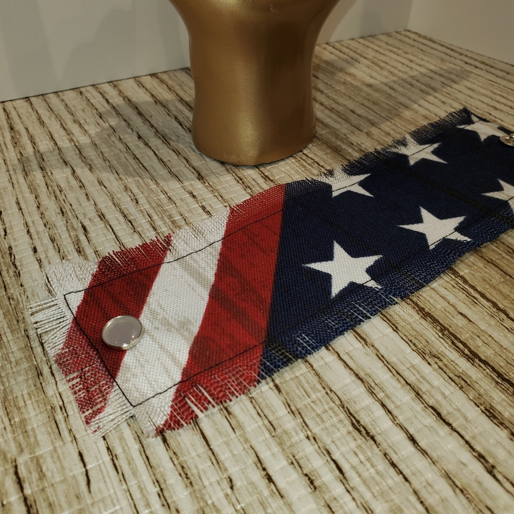 Handmade Flag Patriotic Fabric Bracelet Frayed - Picture 3 of 5